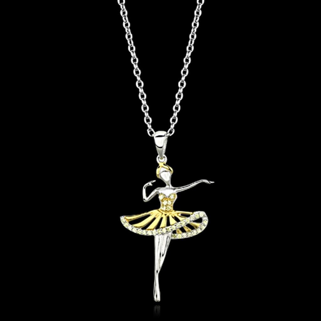 Sterling Silver Gold Two Tone CZ Ballerina Dancer Pendant