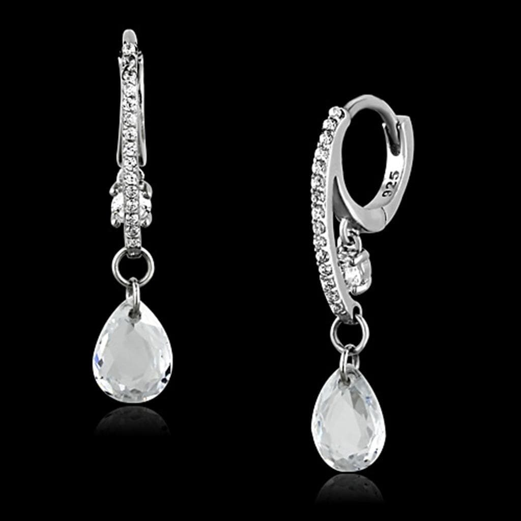 Sterling Silver CZ Pear Briolette Leverback Drop Earrings