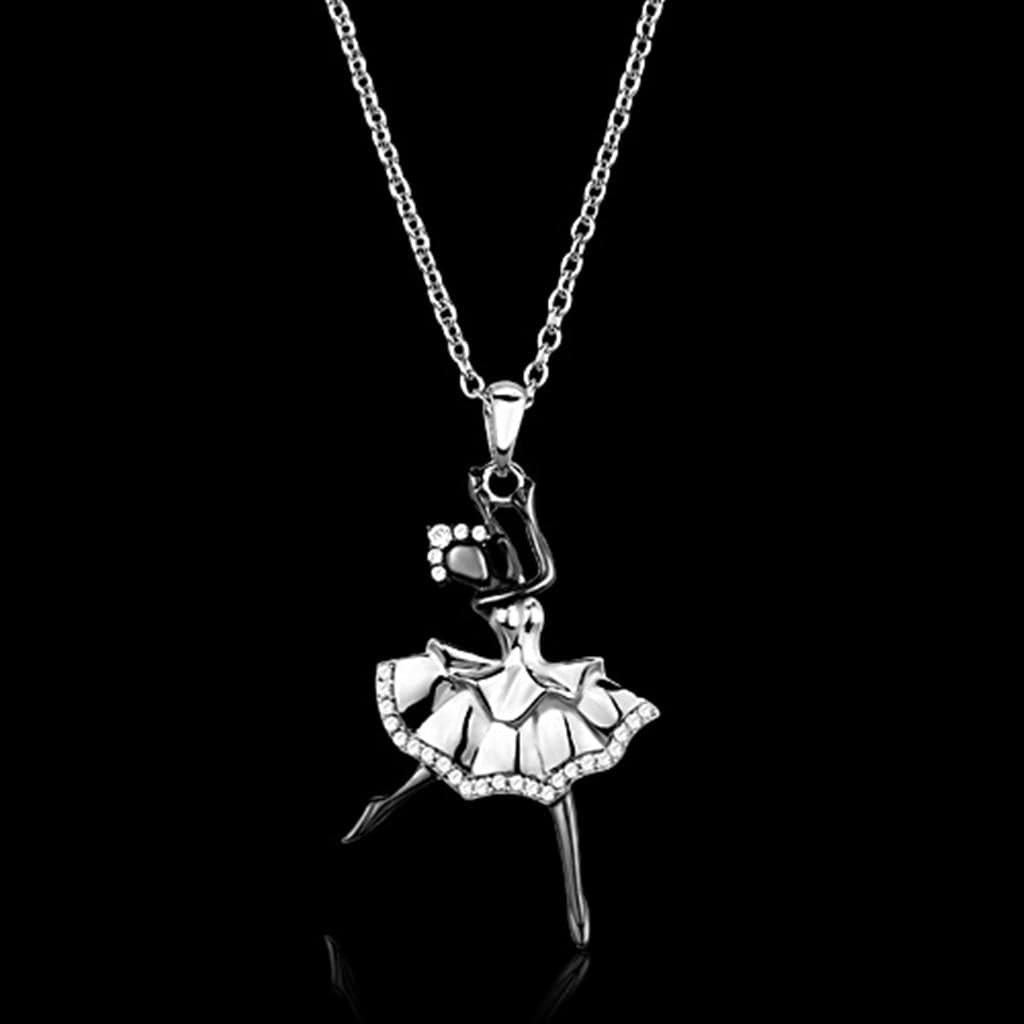 Sterling Silver CZ Ballerina Dancer Skirt Pendant