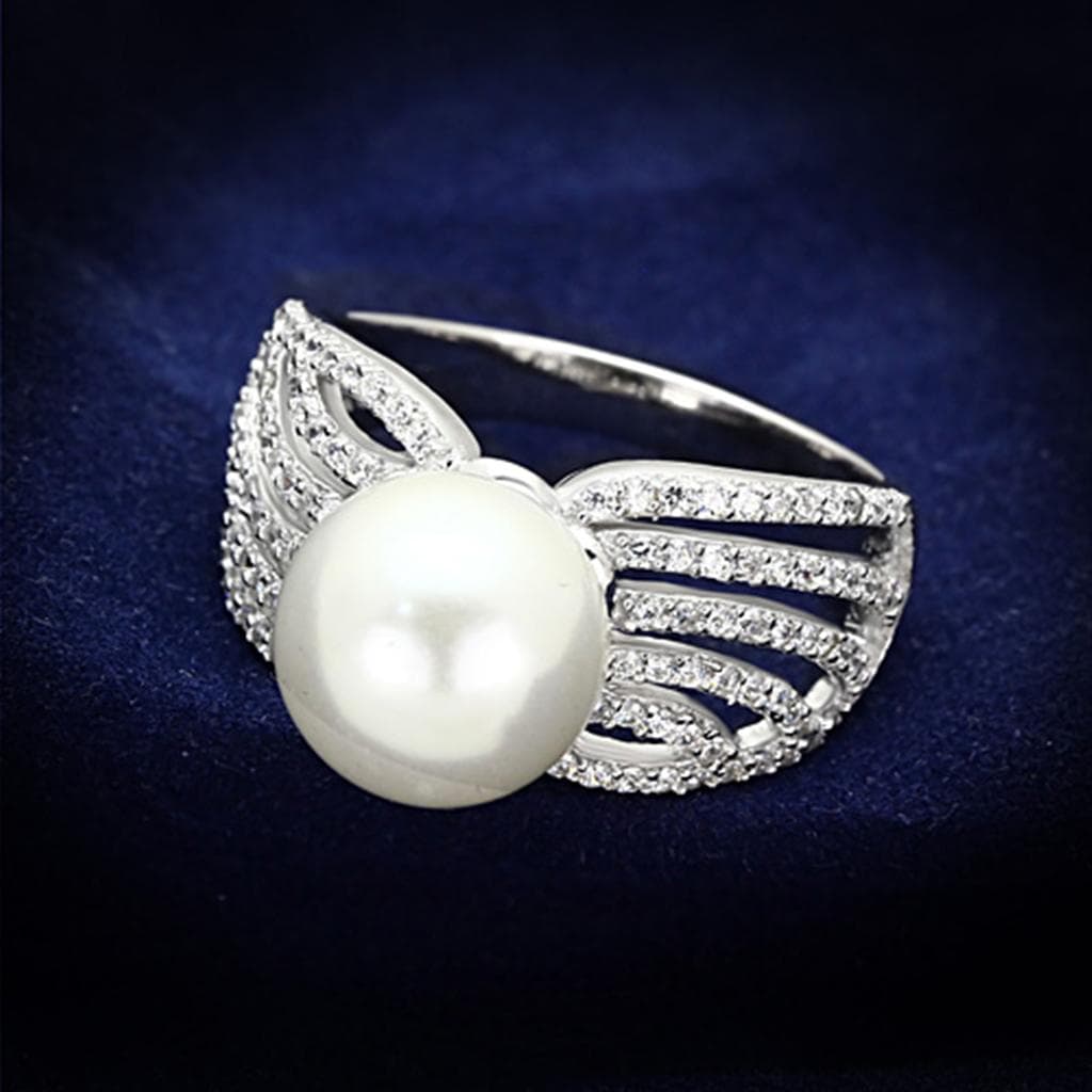 Sterling Silver Pearl CZ Wave Multi Row Ring