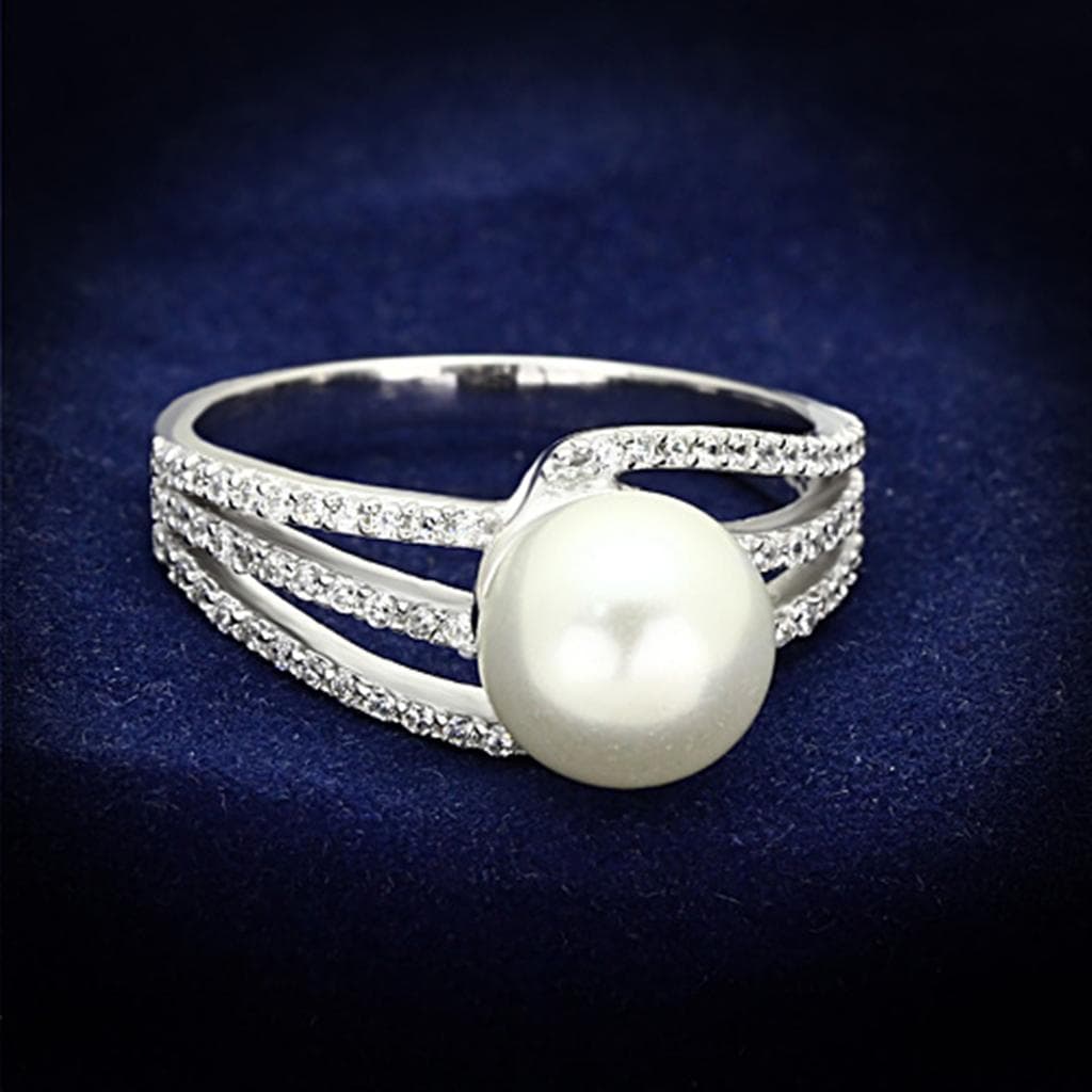 Sterling Silver Pearl CZ Pave Multi Row Ring