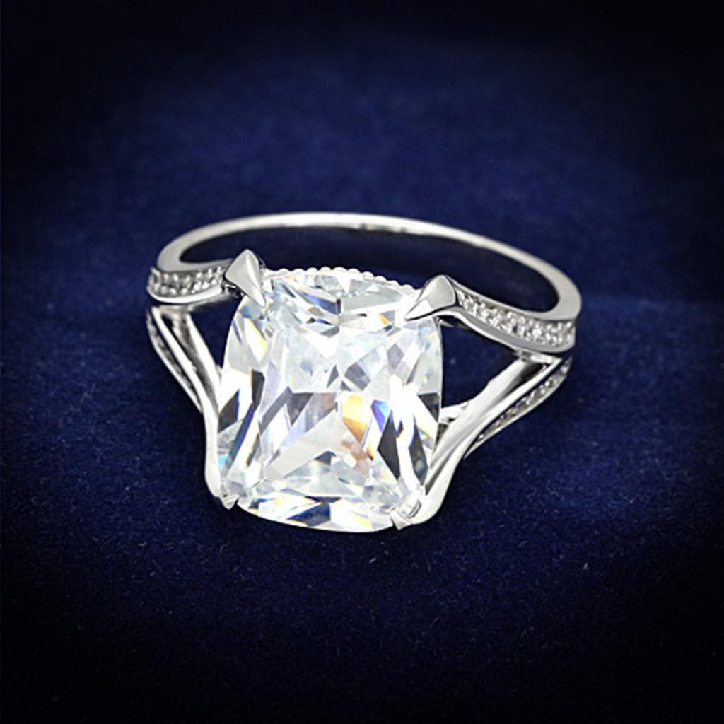 Sterling Silver CZ Cushion Large Solitaire Split Shank Ring