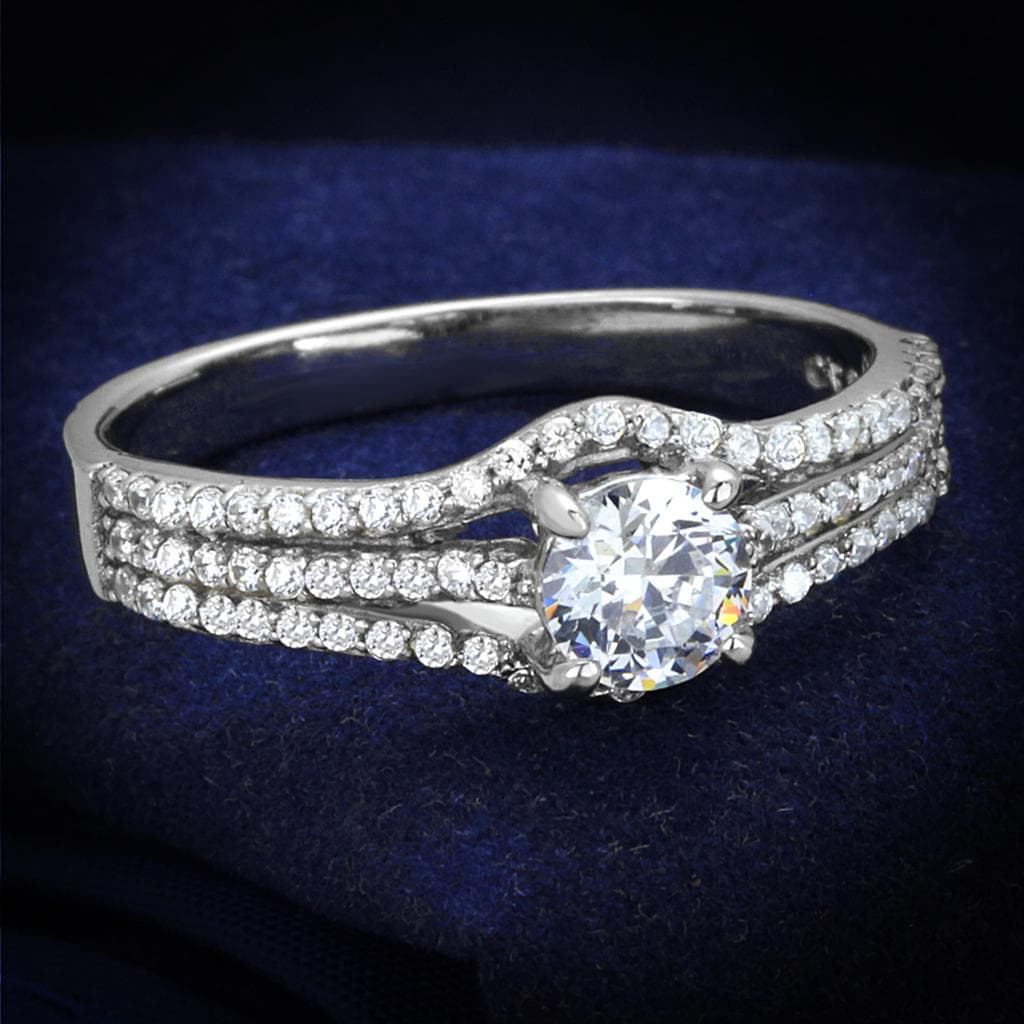 Sterling Silver CZ Round Split Shank Halo Pave Ring