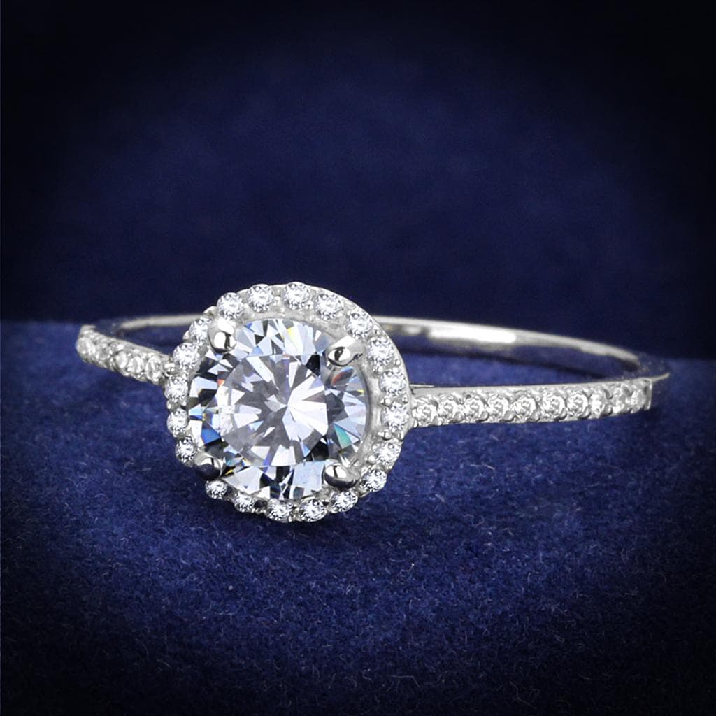 Sterling Silver CZ Round Large Halo Pave Ring