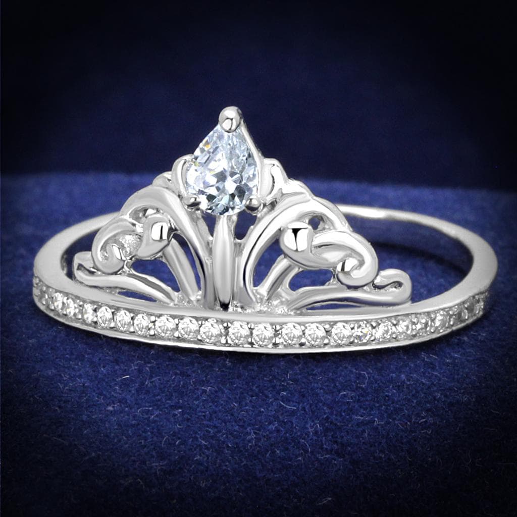 Sterling Silver CZ Pear Crown Tiara Filigree Ring