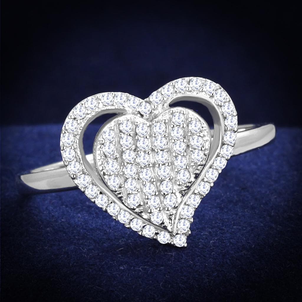 Sterling Silver CZ Pave Heart Large Halo Ring