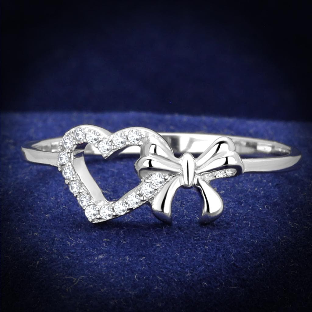 Sterling Silver CZ Heart Bow Cross Open Ring