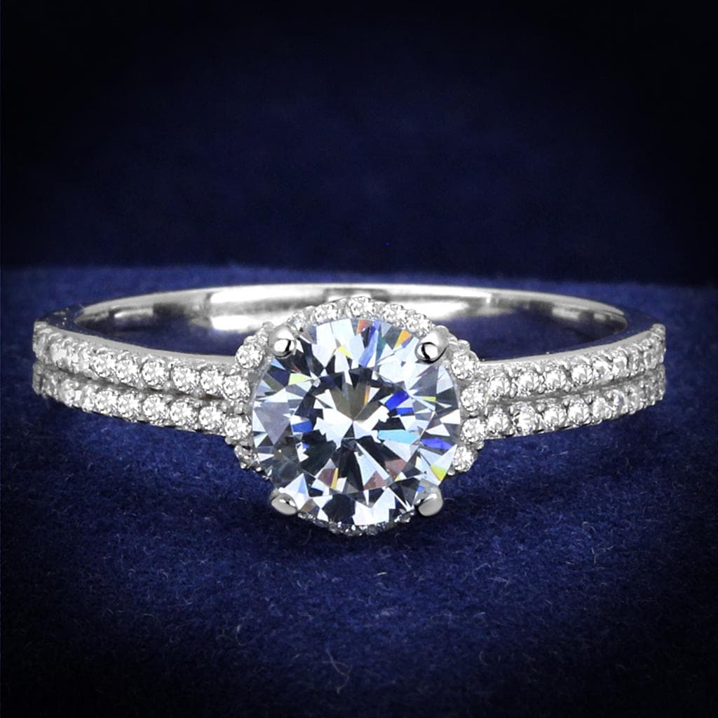 Sterling Silver CZ Round Cushion Halo Double Pave Ring