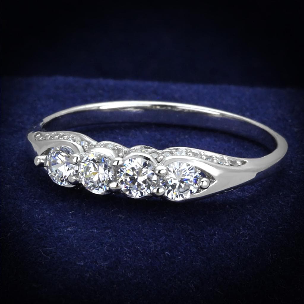 Sterling Silver CZ Round Vine Leaf Accent Thin Ring