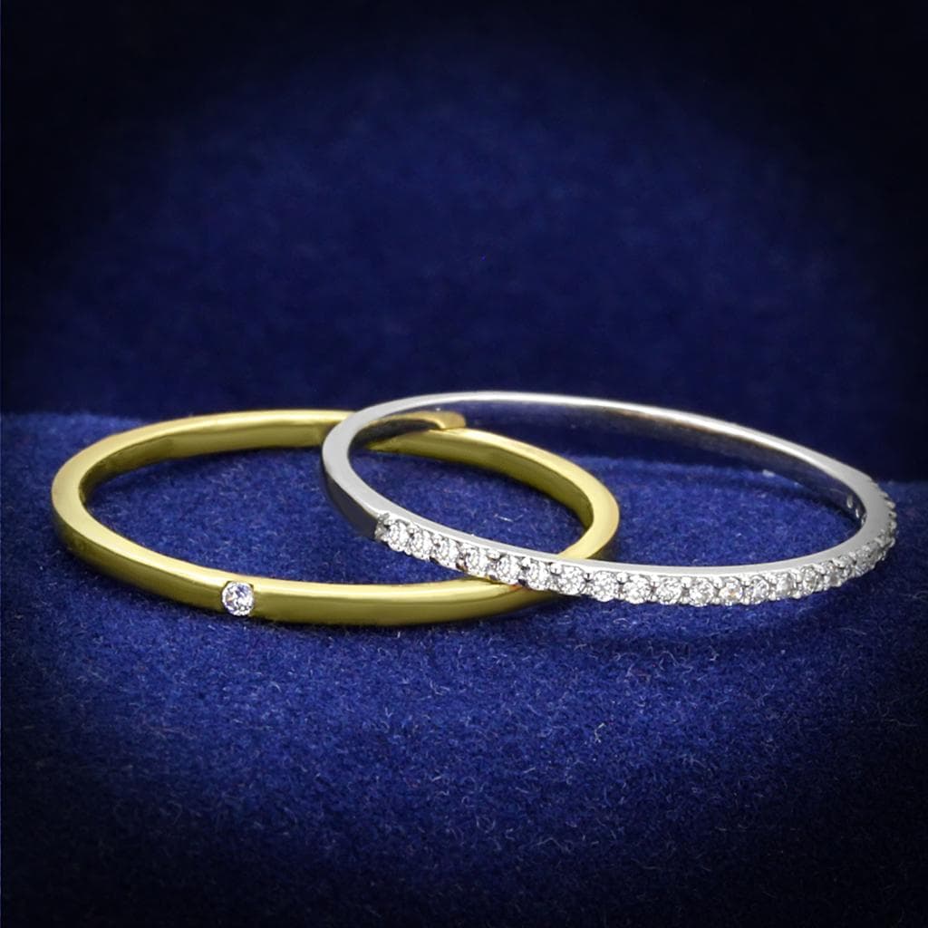 Sterling Silver Gold Two Tone CZ Pave Eternity Bridal Set Ring