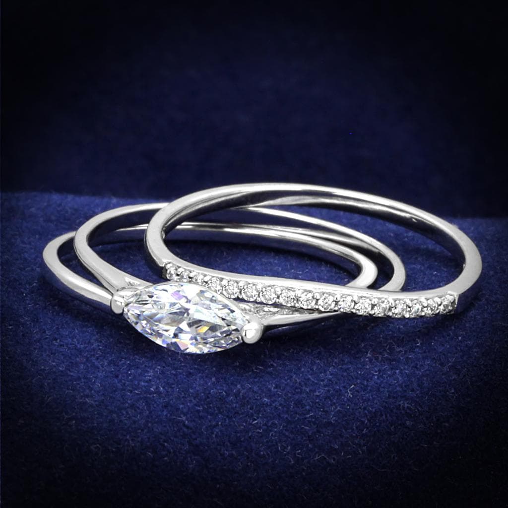 Sterling Silver CZ Pear Solitaire Pave Open Thin Ring