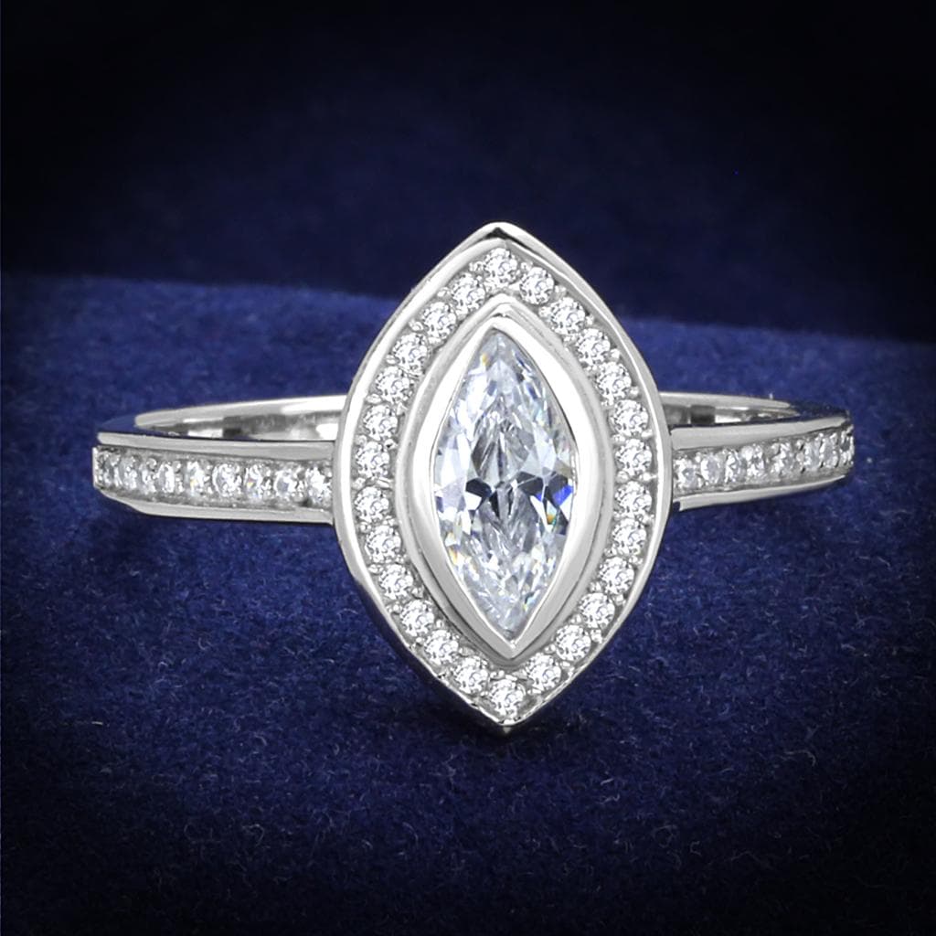 Sterling Silver CZ Marquise Halo Pave Ring