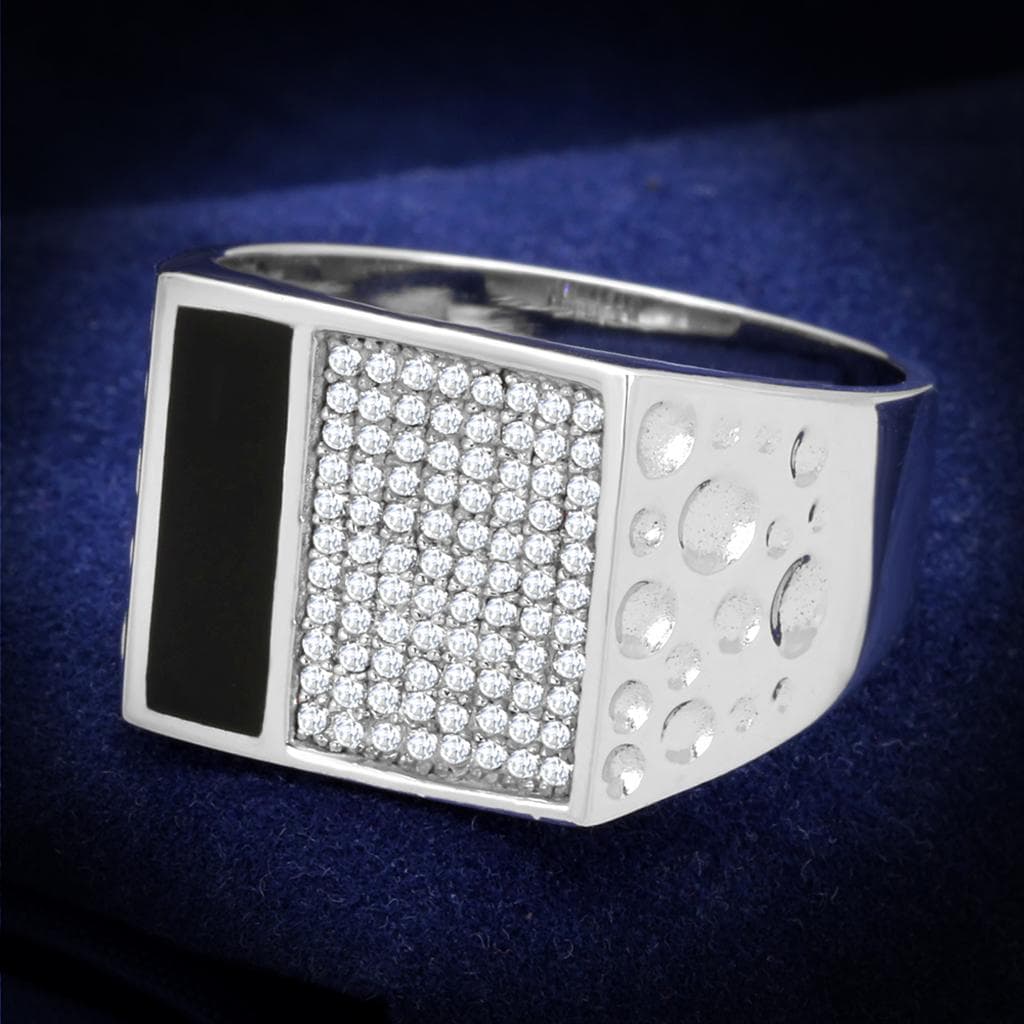 Sterling Silver CZ Pave Grid Square Signet Ring