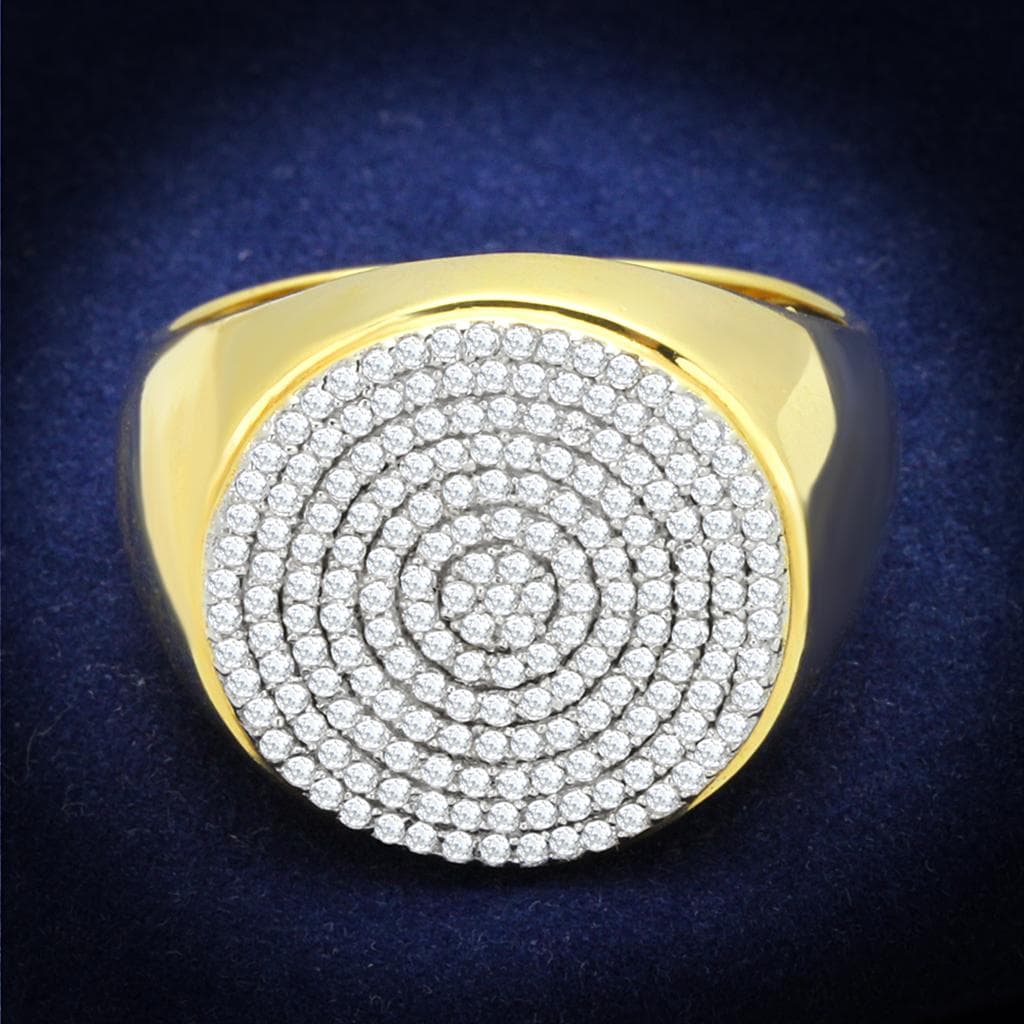 Sterling Silver Gold Two Tone CZ Pave Round Concentric Ring