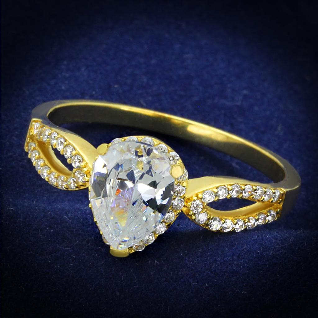 Sterling Silver Gold Two Tone CZ Oval Halo Infinity Ring
