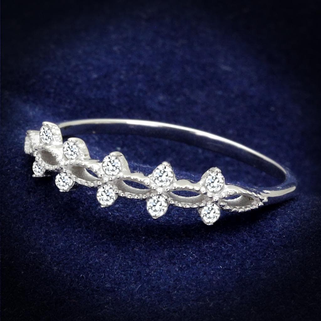 Sterling Silver CZ Flower Daisy Chain Thin Band Ring