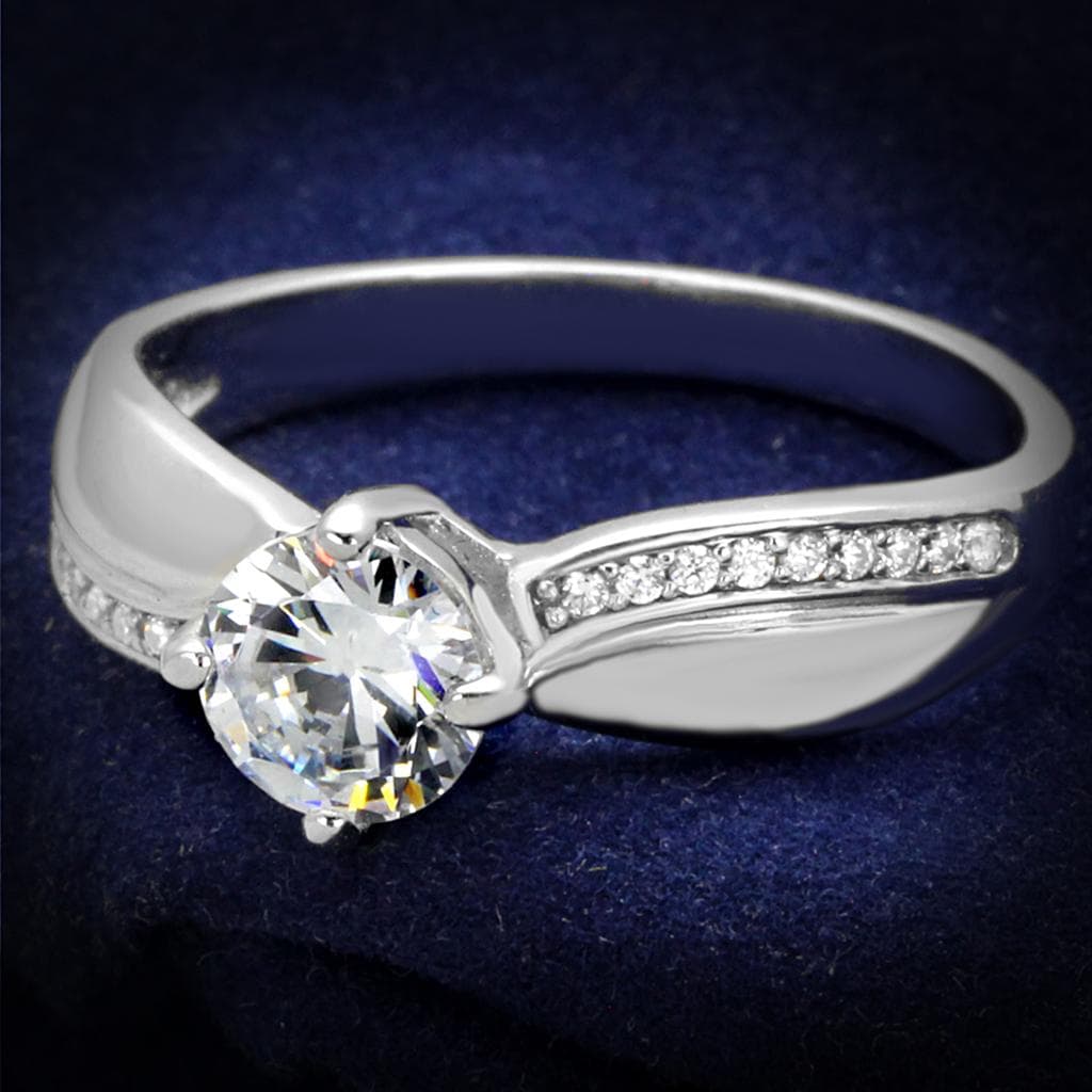 Sterling Silver CZ Round Six Prong Channel Pave Ring
