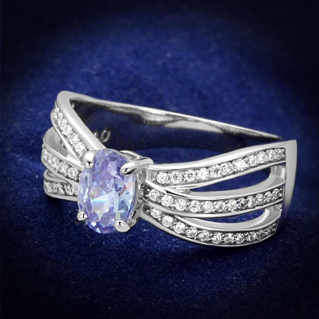 Sterling Silver Lavender CZ Marquise Multi Row Pave Ring