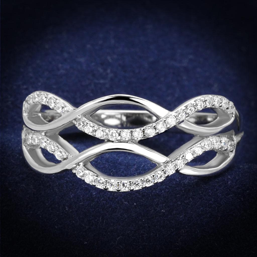 Sterling Silver CZ Pave Woven Infinity Crossover Wide Ring