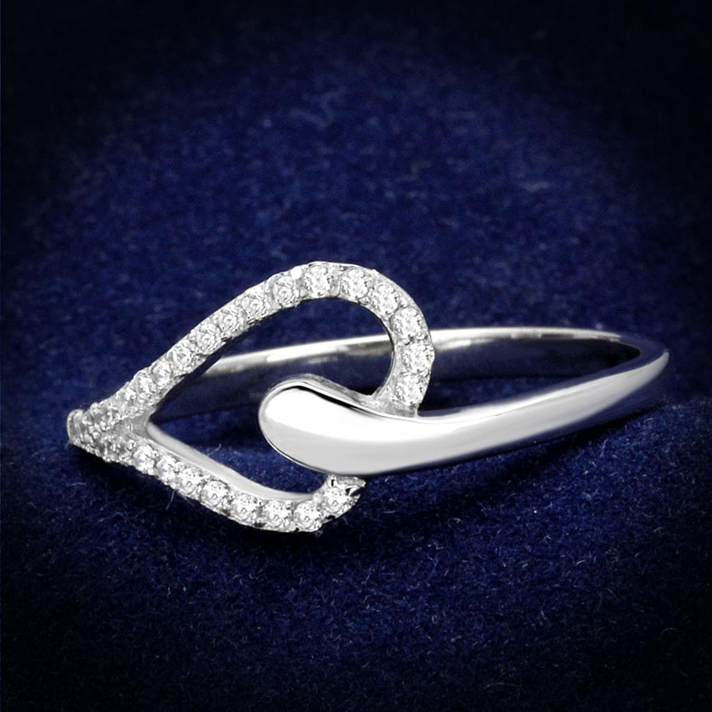 Sterling Silver CZ Pave Swirl Loop Bypass Ring