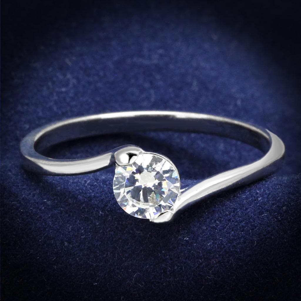 Sterling Silver CZ Round Solitaire Pave Cathedral Ring