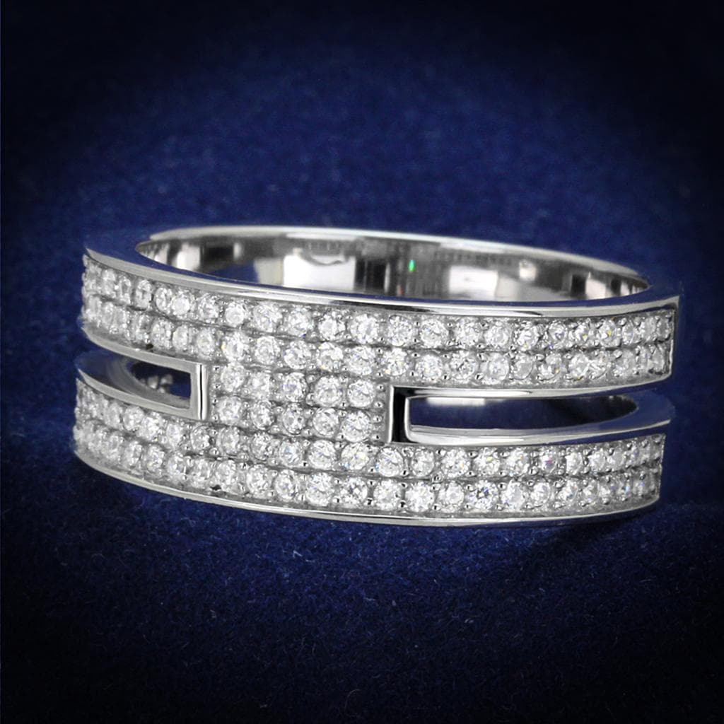 Sterling Silver CZ Multi Row Pave Channel Wide Band Ring