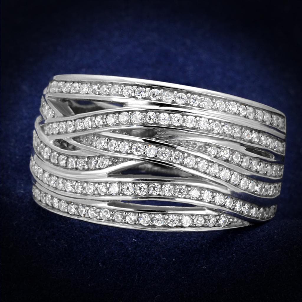 Sterling Silver CZ Pave Multi Row Twisted Wide Ring