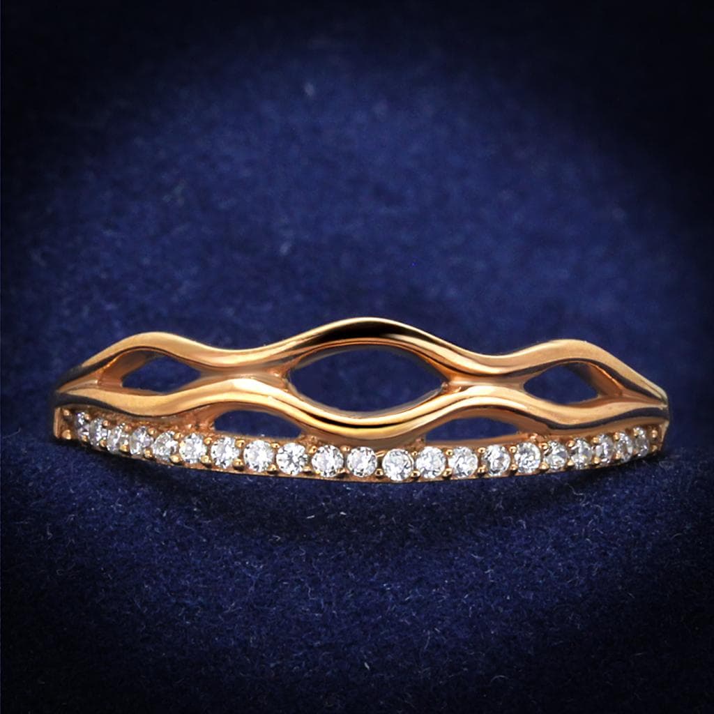 Sterling Silver Rose Gold CZ Wave Scallop Thin Ring