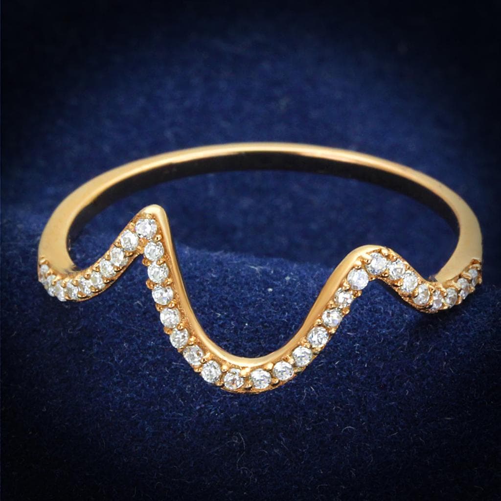 Sterling Silver Rose Gold CZ Heartbeat EKG Wave Ring