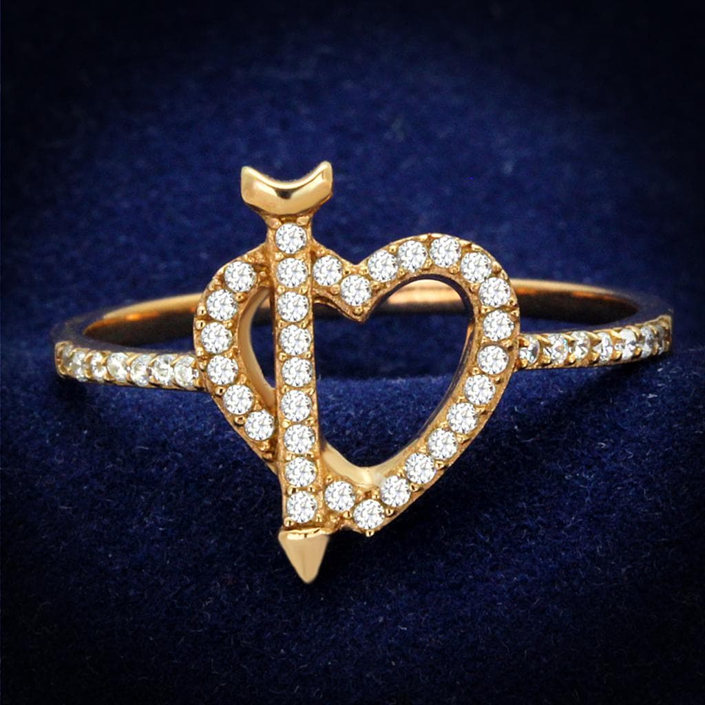 Sterling Silver Rose Gold CZ Heart Arrow Cupid Open Ring