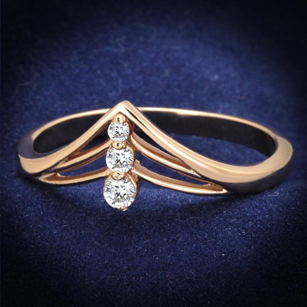 Sterling Silver Rose Gold CZ V Chevron Drop Triple Ring