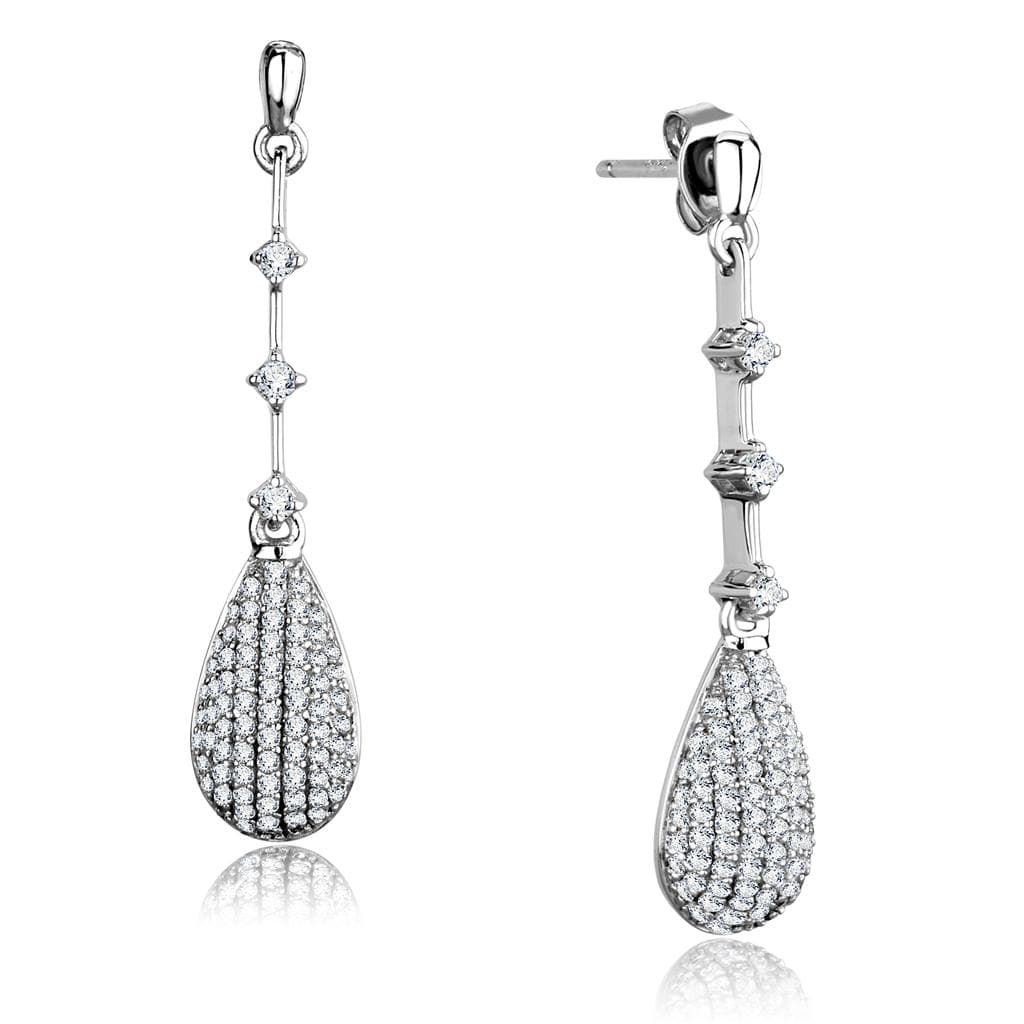 Sterling Silver CZ Pave Teardrop Long Dangle Drop Earrings