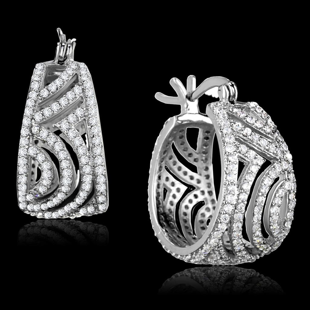 Sterling Silver CZ Pave Swirl Wave Wide Hoop Earrings