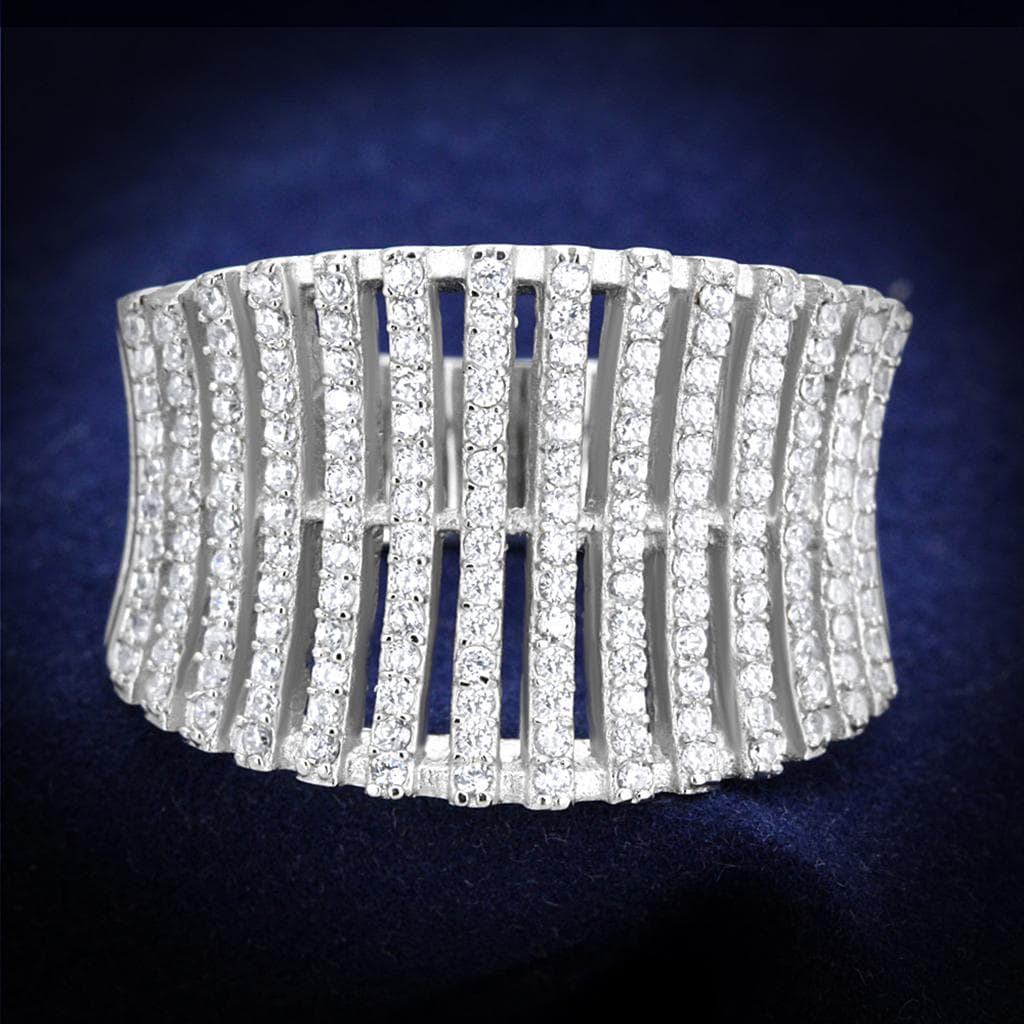Sterling Silver CZ Pave Vertical Bar Column Wide Ring