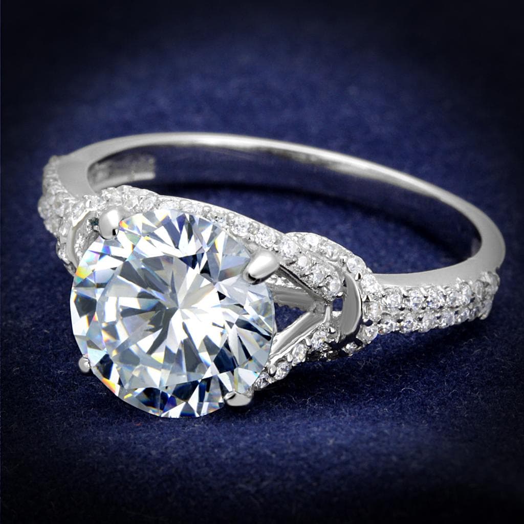 Sterling Silver CZ Round Large Solitaire Bypass Pave Ring