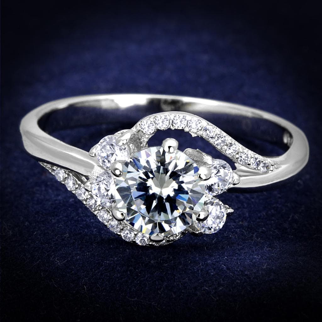Sterling Silver CZ Round Petal Flower Halo Ring