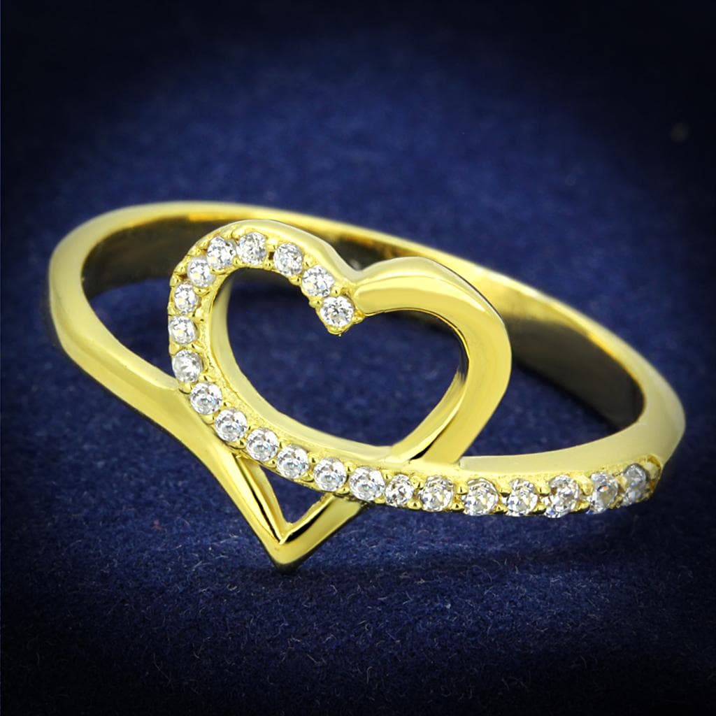 Sterling Silver Gold Two Tone CZ Open Heart Ring