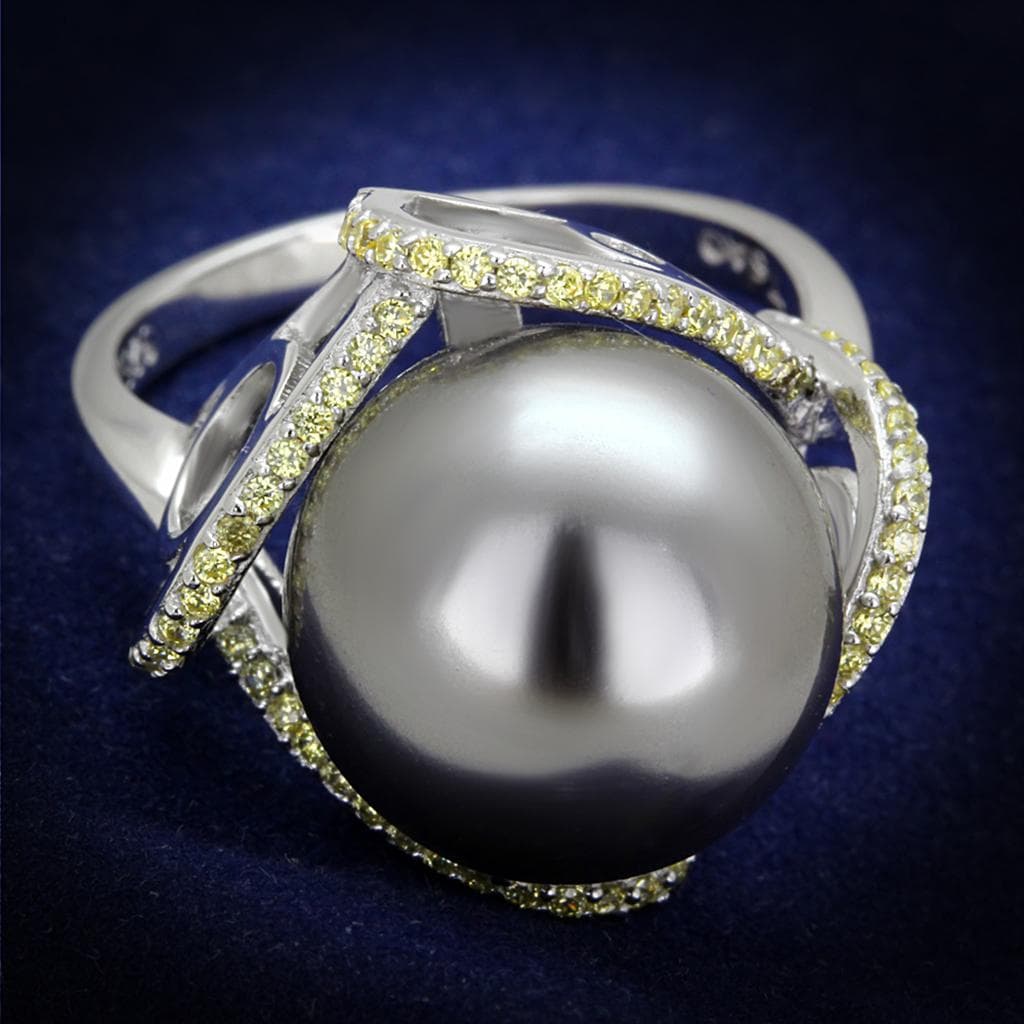 Sterling Silver Grey Tahitian Pearl CZ X Crossover Ring