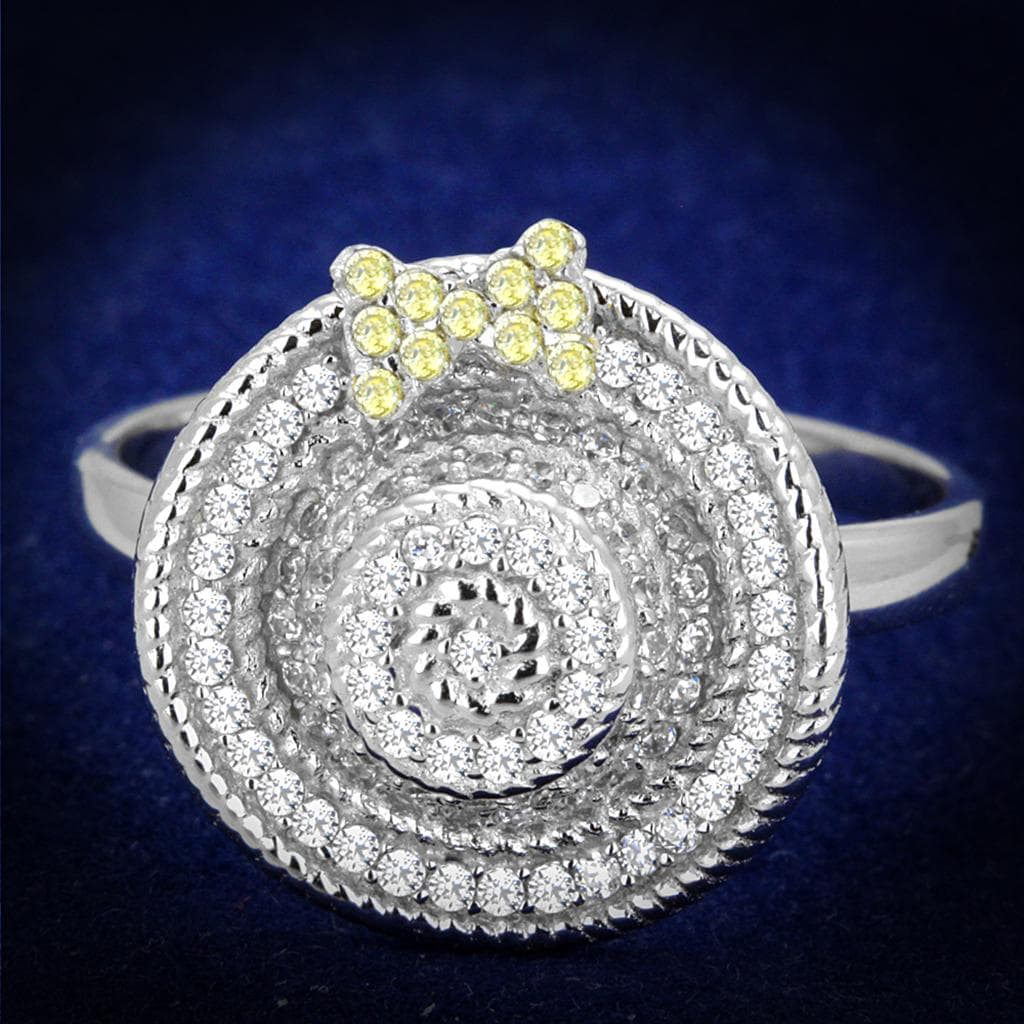 Sterling Silver CZ Concentric Circle Rope Dome Ring