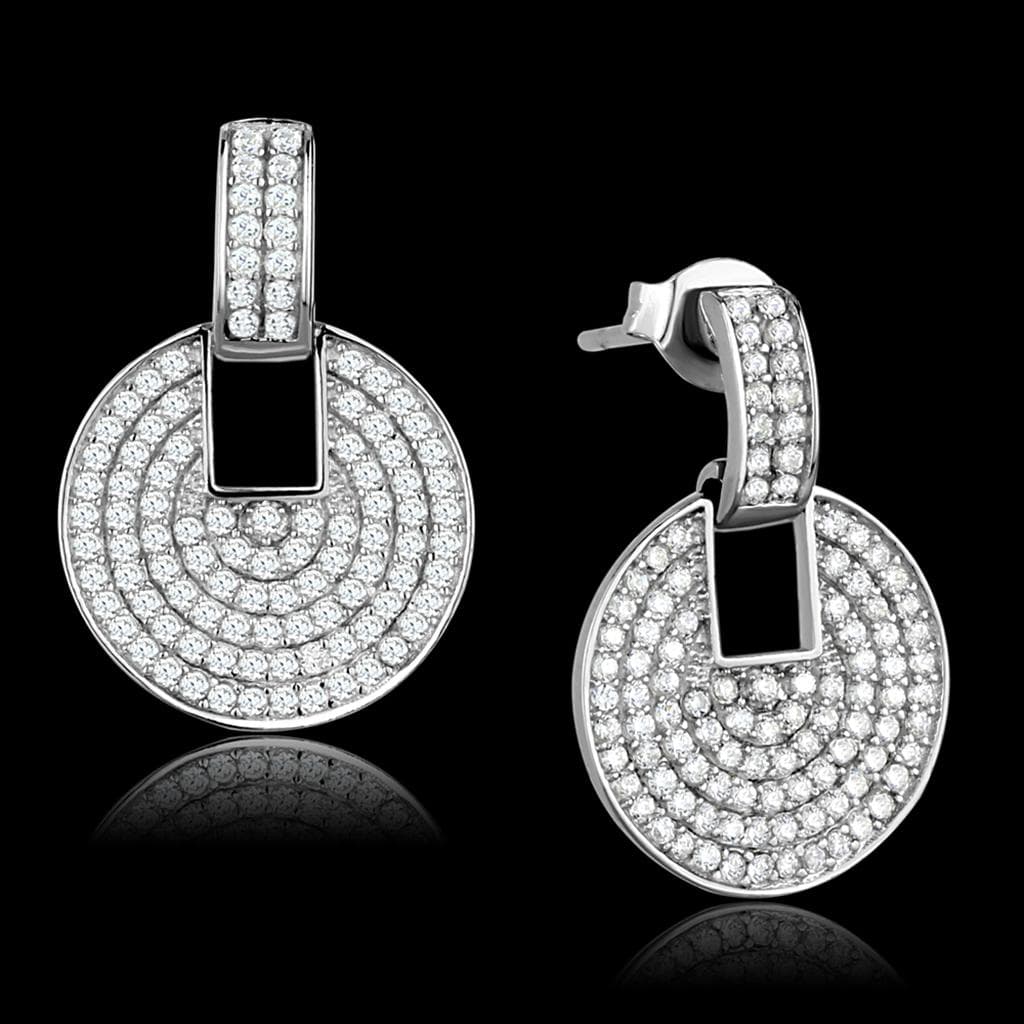Sterling Silver CZ Pave Disc Circle Huggie Drop Earrings