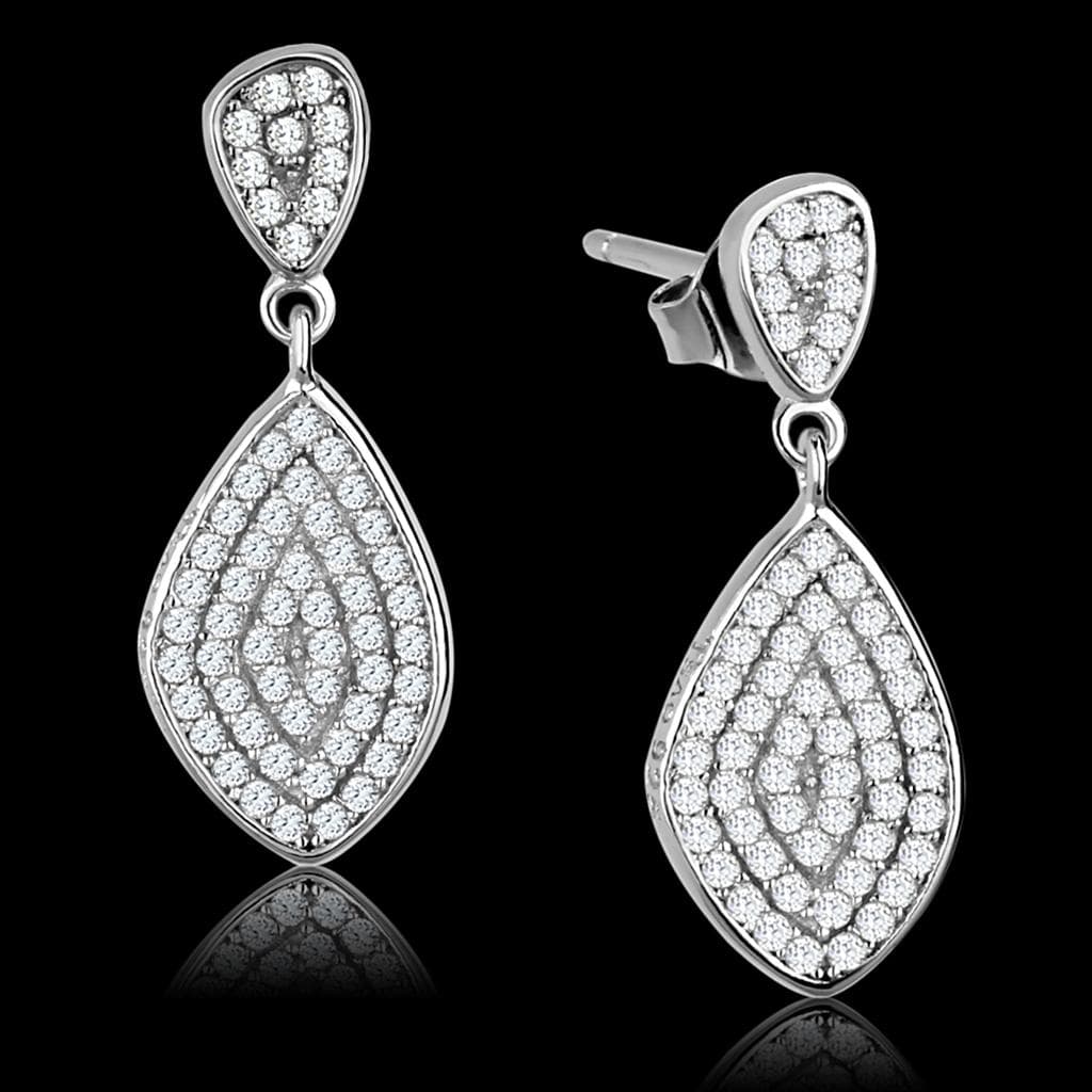 Sterling Silver CZ Pave Teardrop Double Halo Drop Earrings