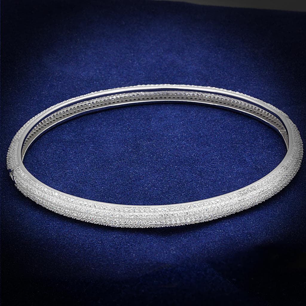 Sterling Silver CZ Pave Milgrain Thin Bangle Bracelet