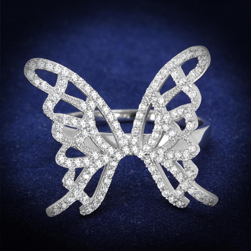 Sterling Silver CZ Pave Butterfly Open Wide Ring