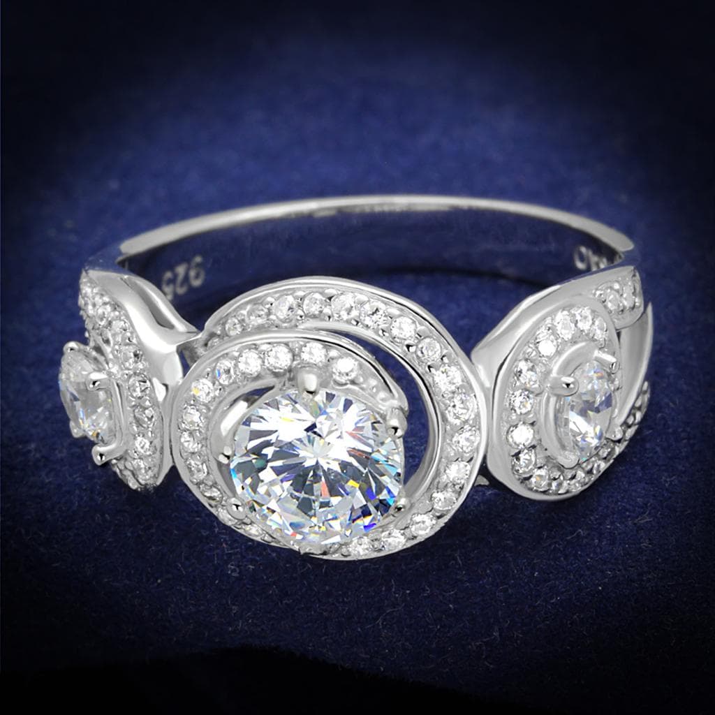 Sterling Silver CZ Round Bezel Halo Flower Pave Ring