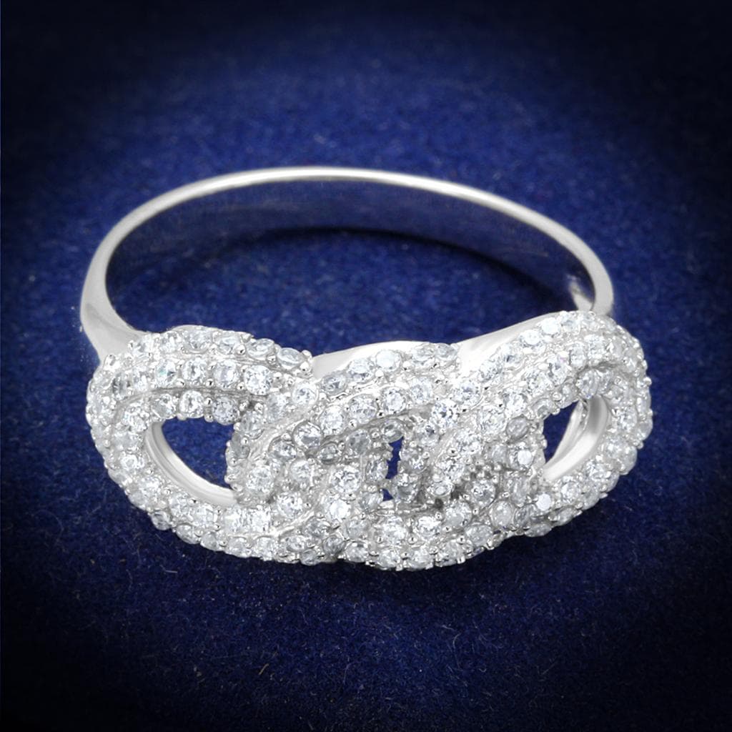 Sterling Silver CZ Round Pave Woven Infinity Wide Ring