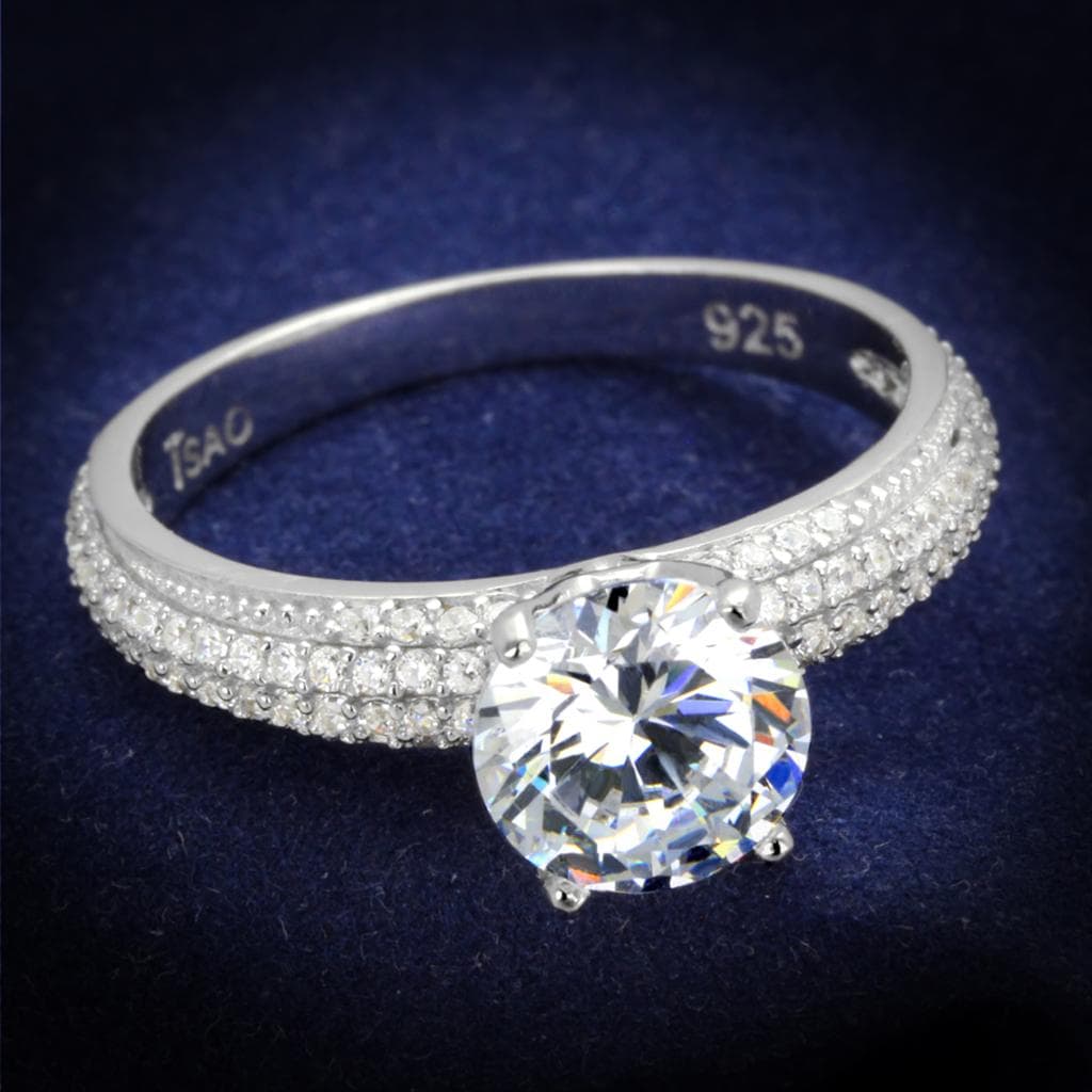 Sterling Silver CZ Round Multi Row Pave Cathedral Ring