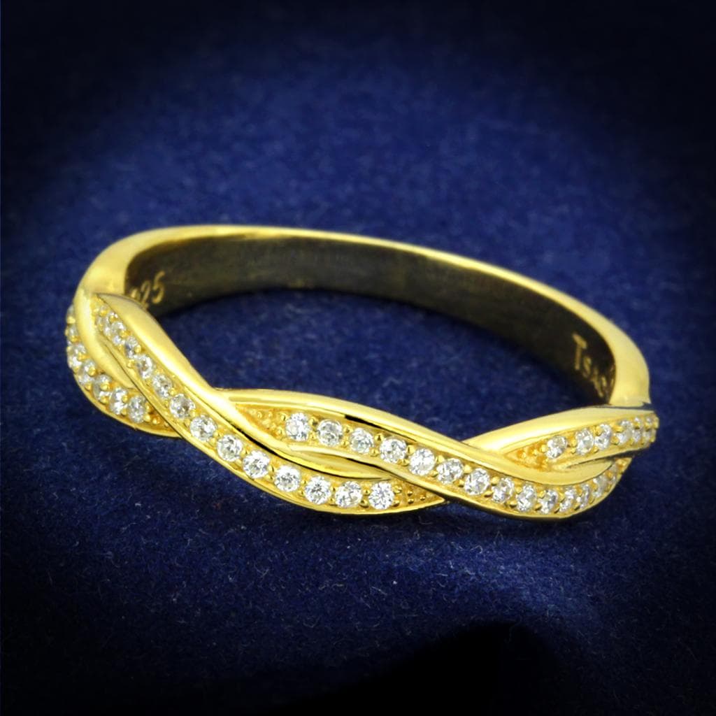 Sterling Silver Gold Two Tone CZ Twisted Infinity Pave Ring
