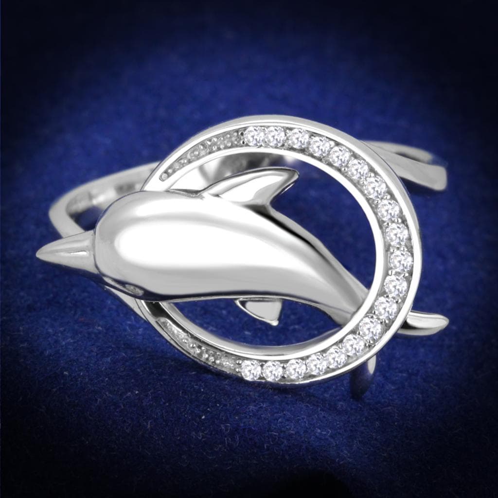 Sterling Silver CZ Dolphin Wrap Pave Circle Ring