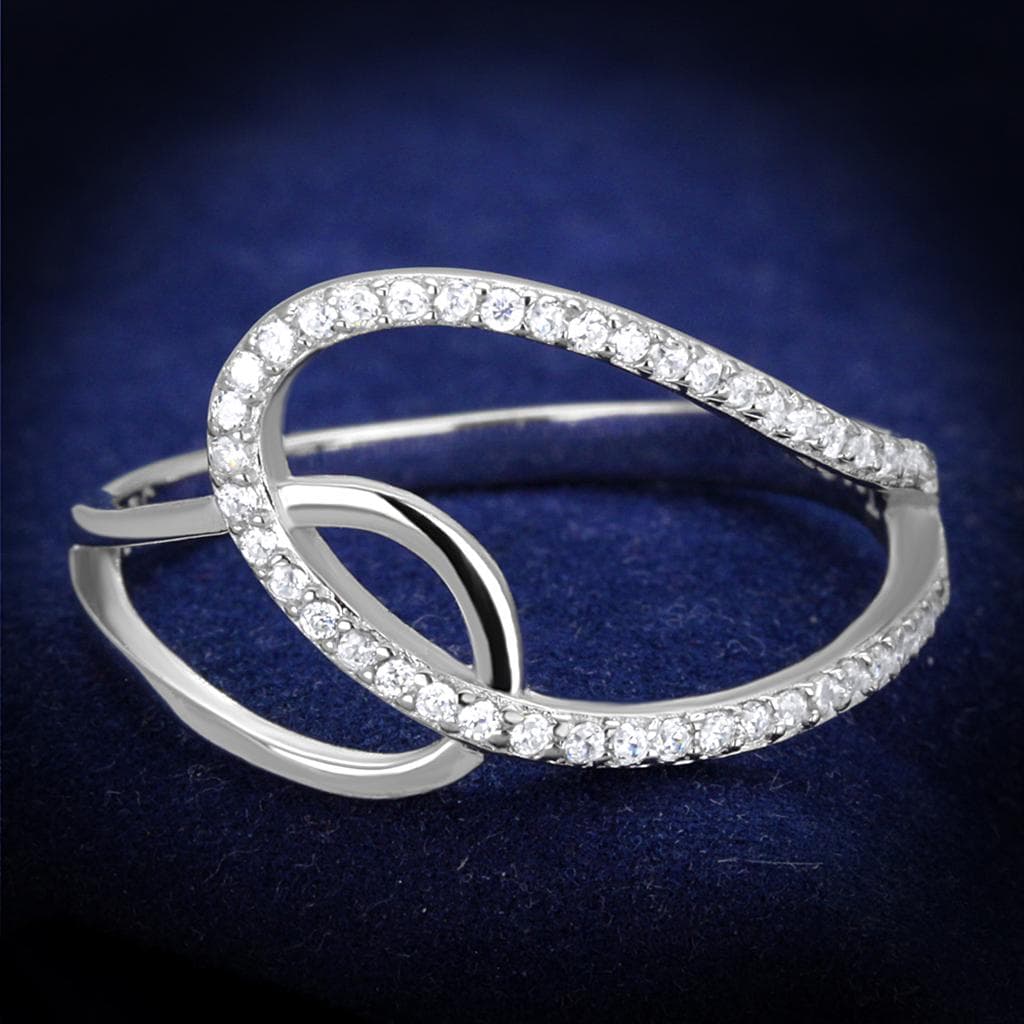 Sterling Silver CZ Pave Double Hoop Interlock Wide Ring