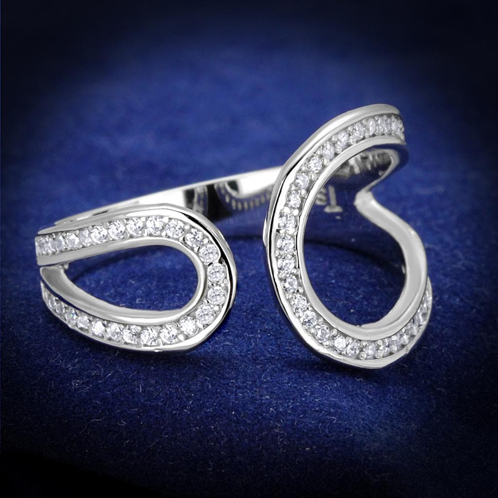 Sterling Silver CZ Pave S Scroll Wave Open Ring